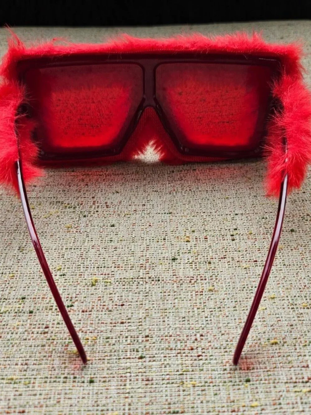 Women Sunglasses Red Big Face Square Plush Eyewear Stylish Unique Sunglasses